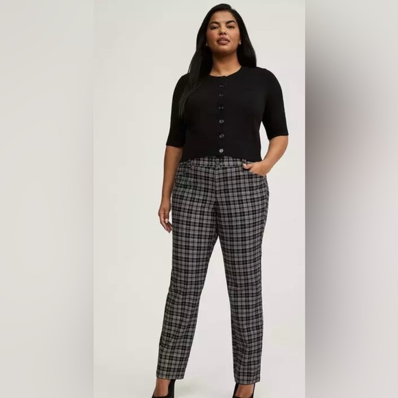 Black and Gray High-Waisted Plaid Trousers - Picture 1 of 4